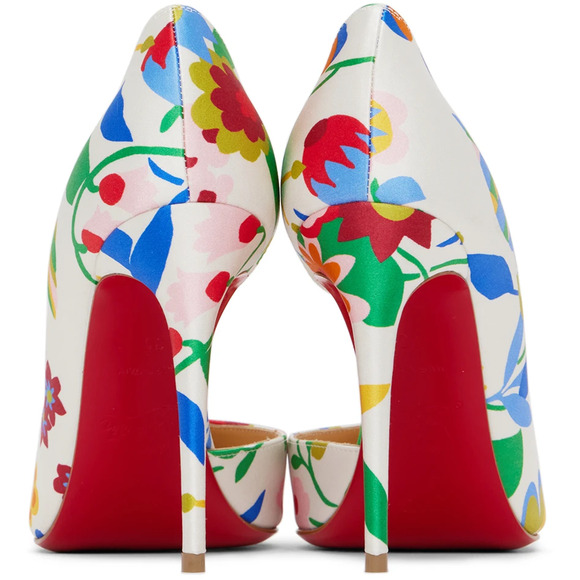 Christian Louboutin Iriza 100 Crepe Satin Bloomy Floral Pointed Heel Pump 37.5 - Picture 10 of 12